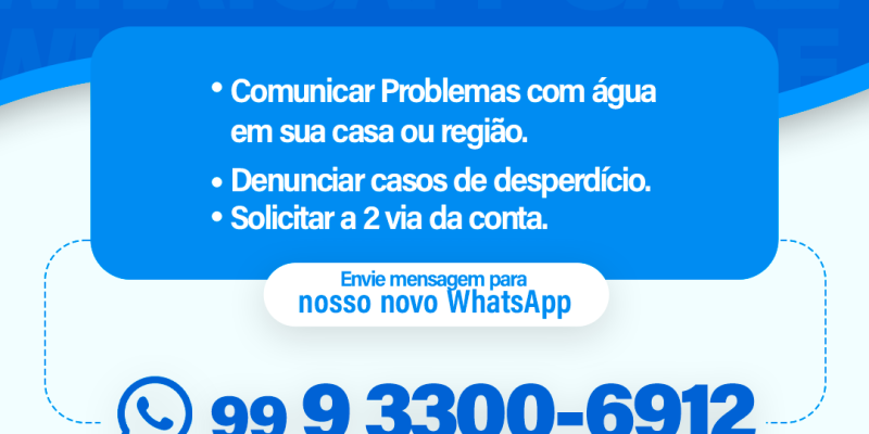 Agora ficou muito mais fácil se comunicar com o SAAE de Bacabal. Entre em contato conosco através do nosso novo whatsapp.